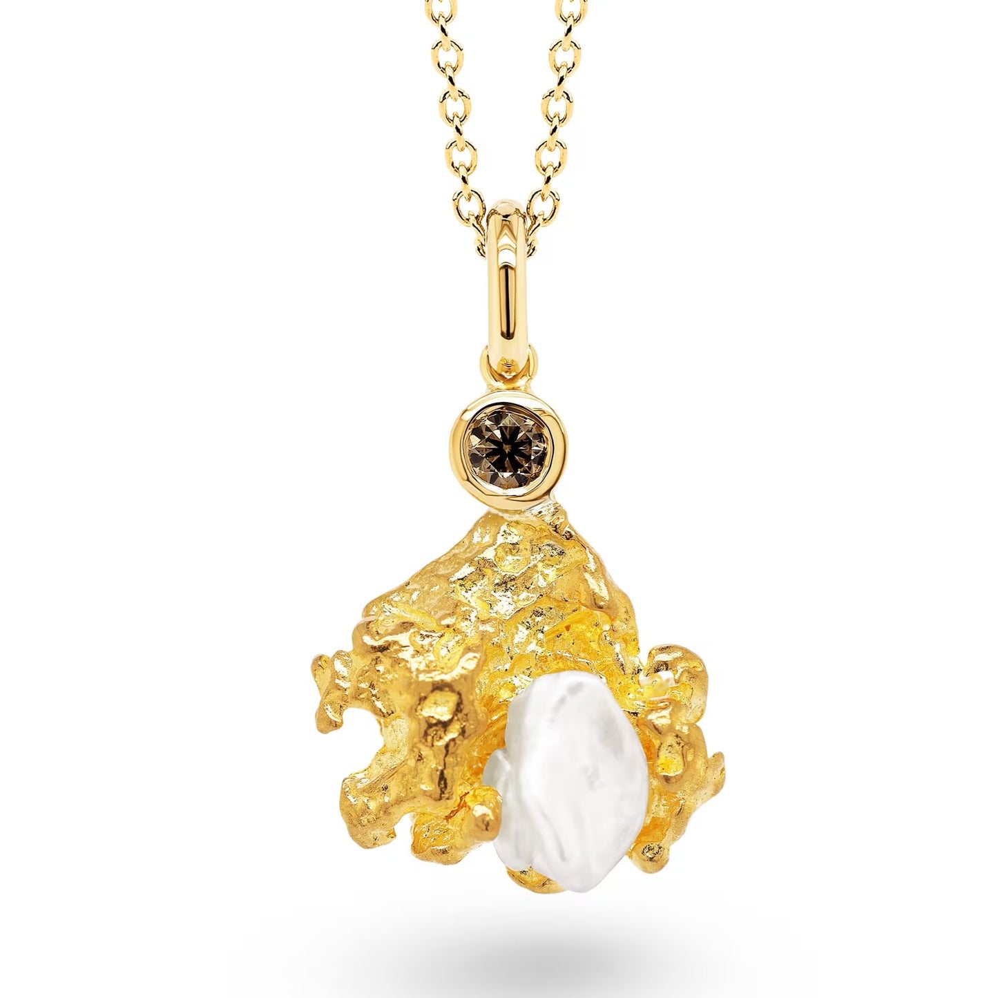Western Australian Gold Nugget - 18ct Yellow Gold Diamond Pearl Pendant