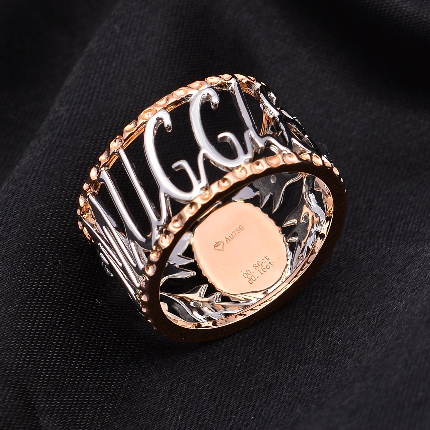 18ct White & Rose Gold Solid Black Opal and Diamond Ring