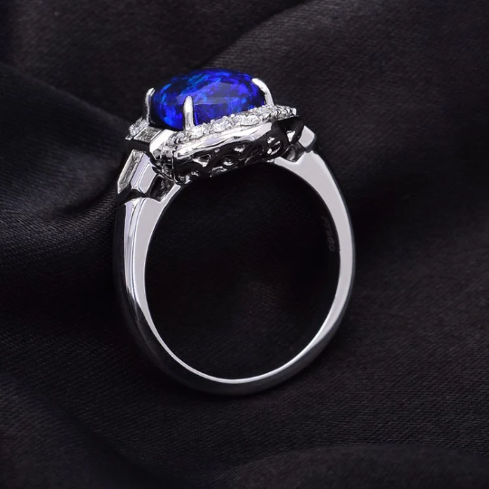 18ct White Gold Black Opal and Diamond Ring