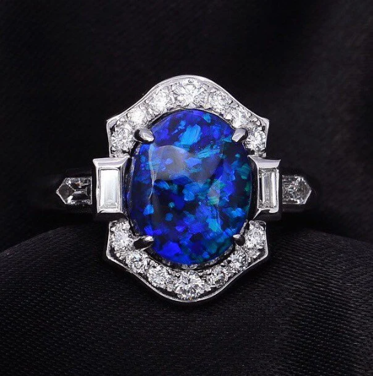 18ct White Gold Black Opal and Diamond Ring