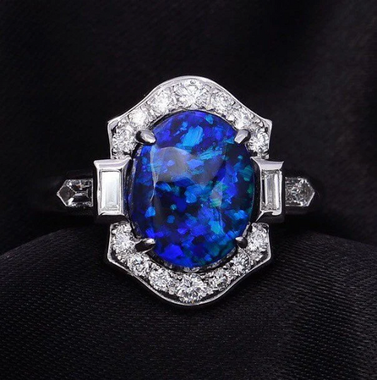 18ct White Gold Black Opal and Diamond Ring